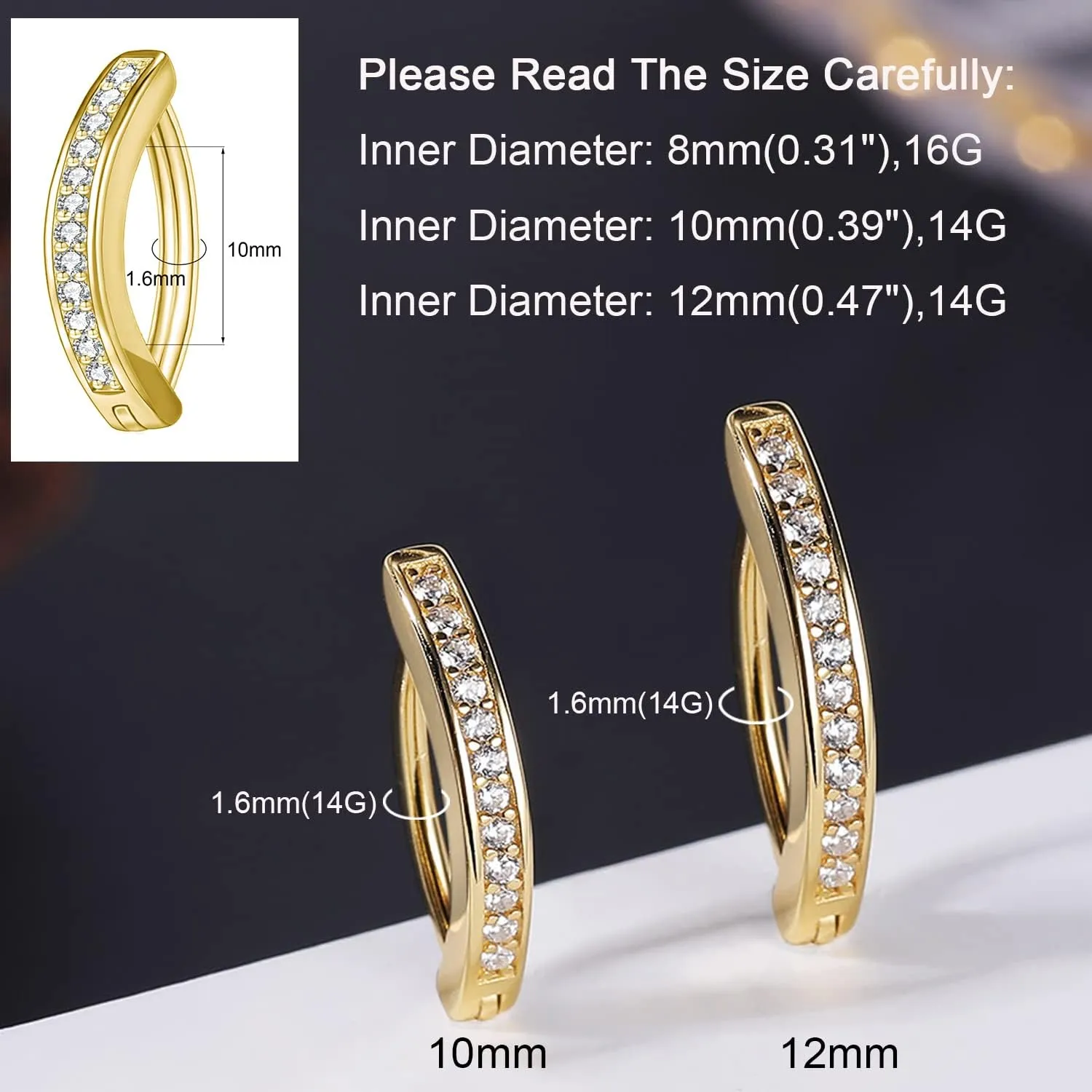 ZS 14G Clicker Belly Button Rings for Women, 925 Sterling Silver Belly Barbell Piercing Simulated Diamonds Rivet Reverse Curved Navel Barbell Body Jewelry
