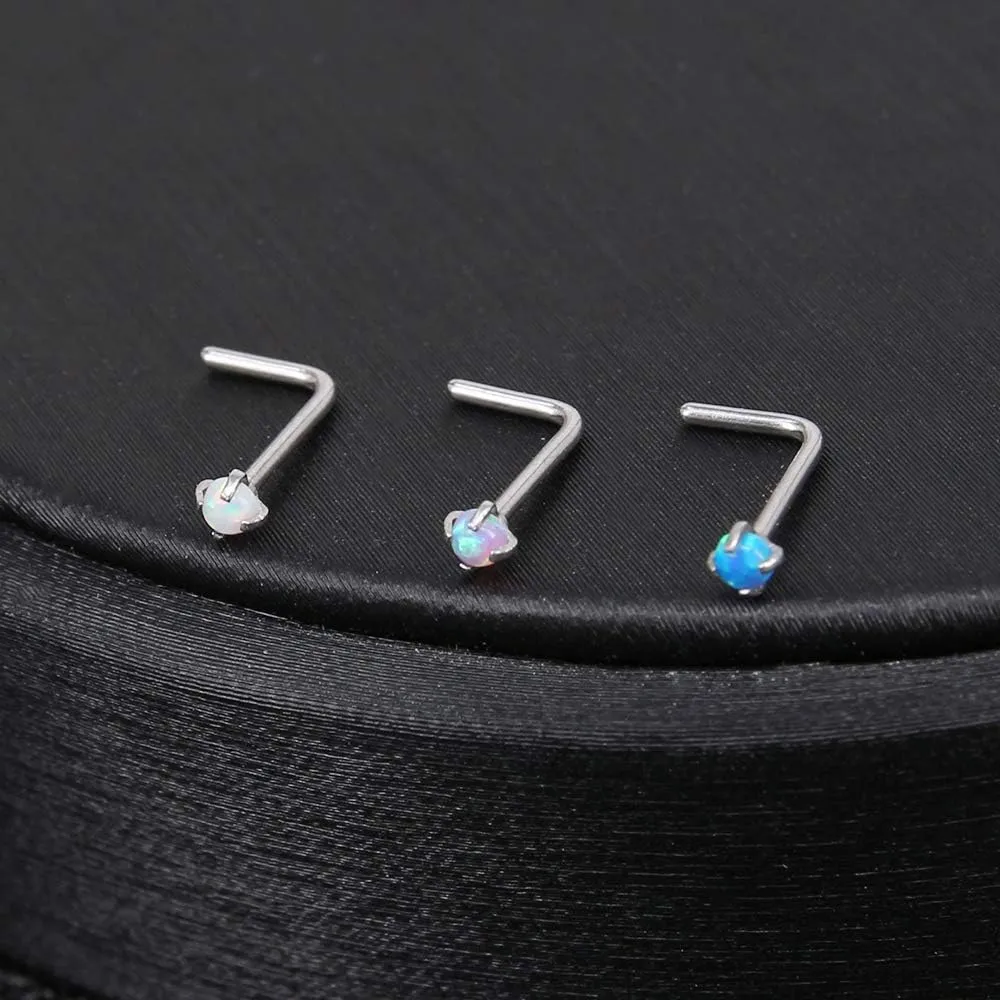 ZS 5 Pieces Opal Nose Studs 20 Gauge Nose Pin Blue Nose Piercing Stud Stainless Steel Nose Stud Retainer L-Shape