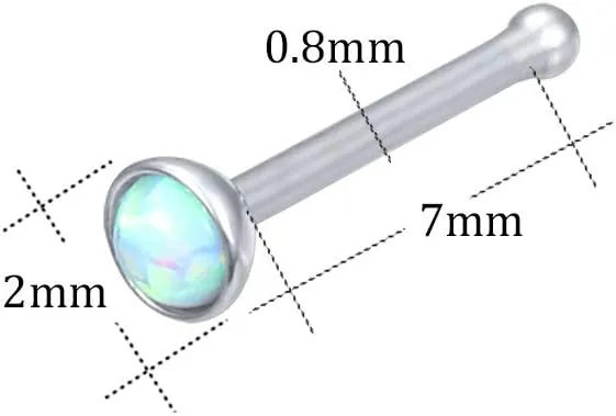 ZS 5 Pieces Opal Nose Studs 20 Gauge Nose Pin Blue Nose Piercing Stud Stainless Steel Nose Stud Retainer L-Shape