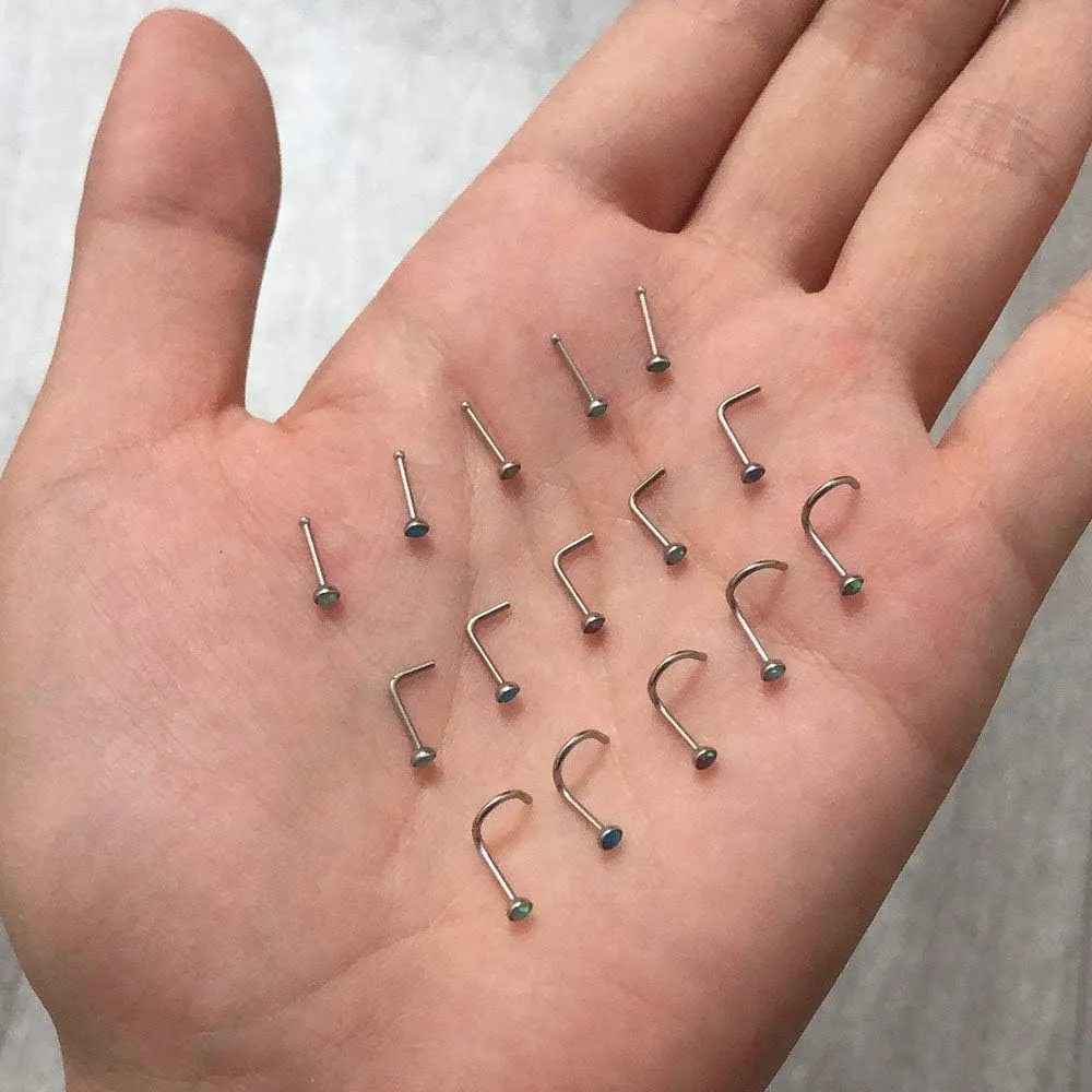 ZS 5 Pieces Opal Nose Studs 20 Gauge Nose Pin Blue Nose Piercing Stud Stainless Steel Nose Stud Retainer L-Shape