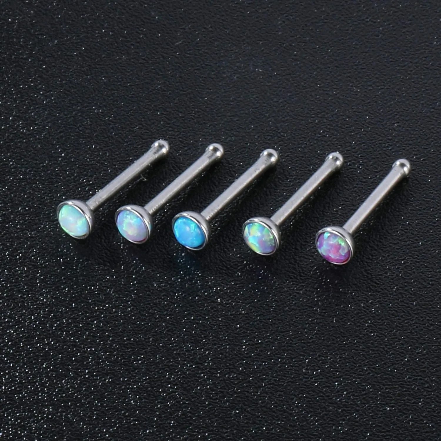 ZS 5 Pieces Opal Nose Studs 20 Gauge Nose Pin Blue Nose Piercing Stud Stainless Steel Nose Stud Retainer L-Shape