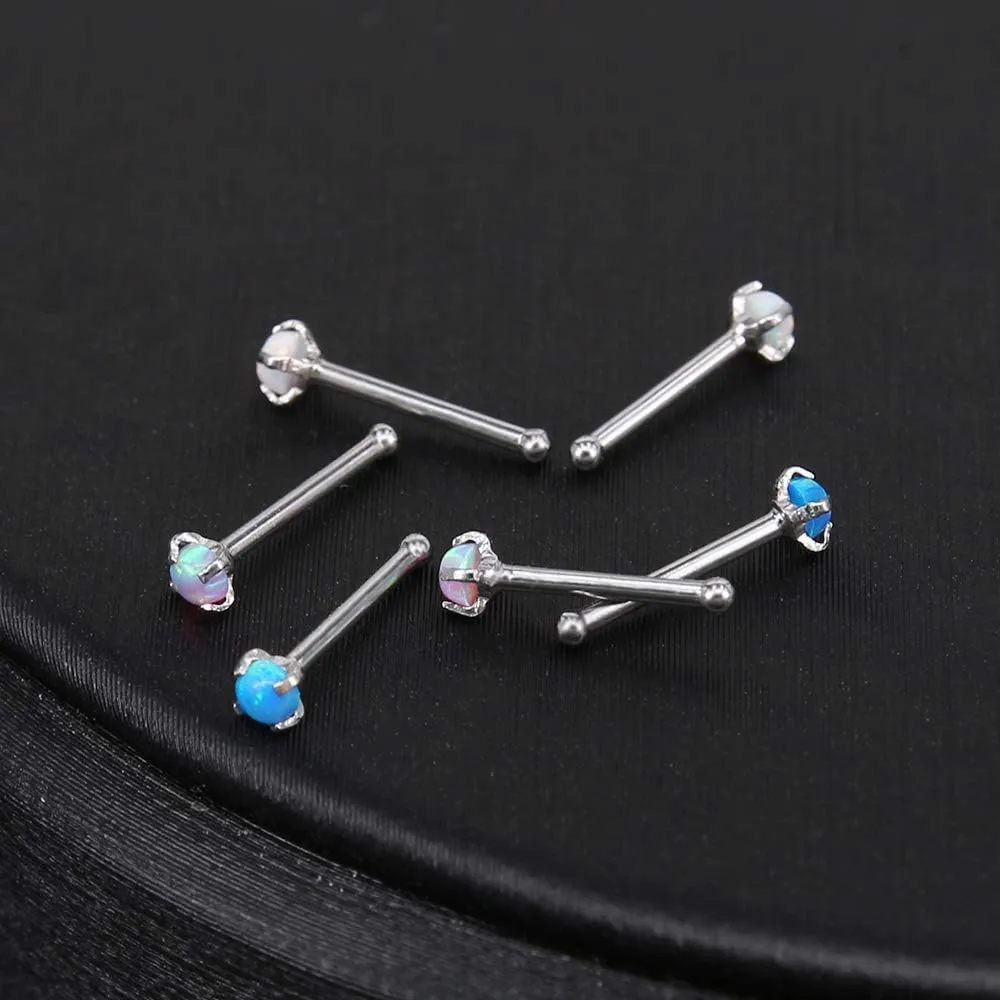 ZS 5 Pieces Opal Nose Studs 20 Gauge Nose Pin Blue Nose Piercing Stud Stainless Steel Nose Stud Retainer L-Shape