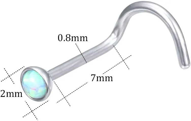 ZS 5 Pieces Opal Nose Studs 20 Gauge Nose Pin Blue Nose Piercing Stud Stainless Steel Nose Stud Retainer L-Shape