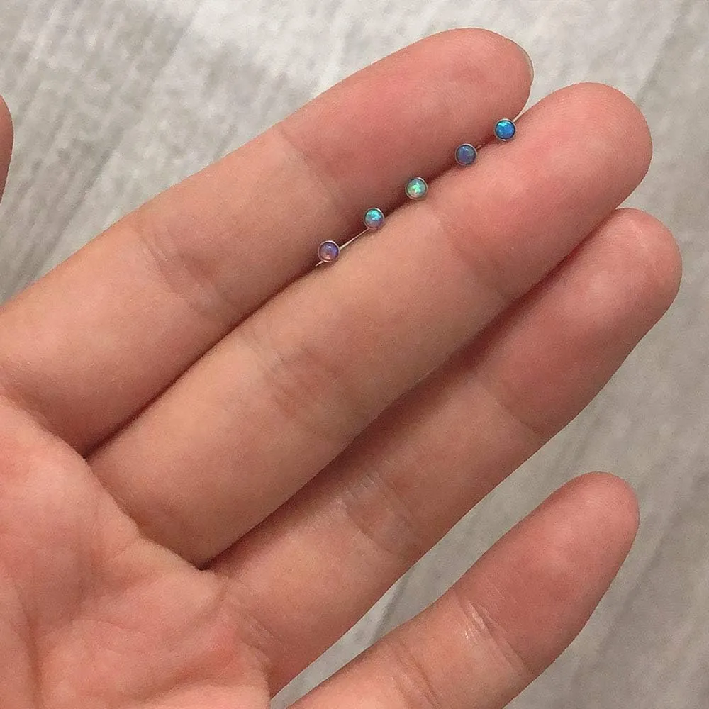 ZS 5 Pieces Opal Nose Studs 20 Gauge Nose Pin Blue Nose Piercing Stud Stainless Steel Nose Stud Retainer L-Shape