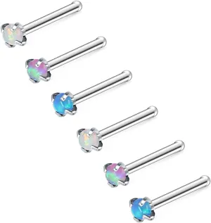 ZS 5 Pieces Opal Nose Studs 20 Gauge Nose Pin Blue Nose Piercing Stud Stainless Steel Nose Stud Retainer L-Shape