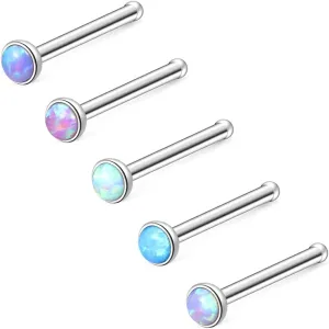 ZS 5 Pieces Opal Nose Studs 20 Gauge Nose Pin Blue Nose Piercing Stud Stainless Steel Nose Stud Retainer L-Shape