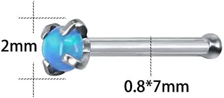 ZS 5 Pieces Opal Nose Studs 20 Gauge Nose Pin Blue Nose Piercing Stud Stainless Steel Nose Stud Retainer L-Shape