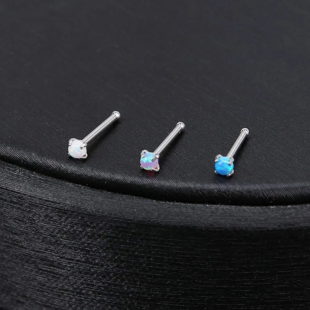 ZS 5 Pieces Opal Nose Studs 20 Gauge Nose Pin Blue Nose Piercing Stud Stainless Steel Nose Stud Retainer L-Shape